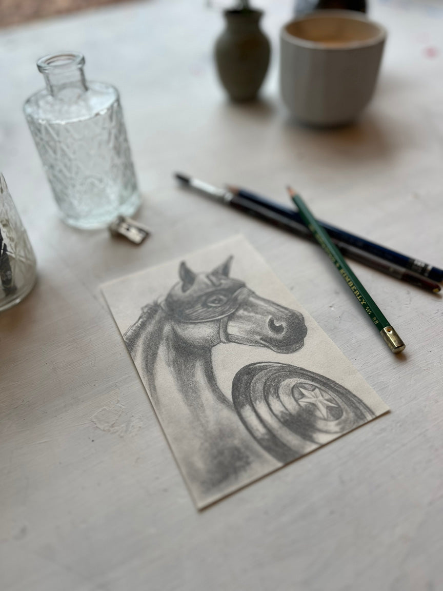 Original Graphite Drawing on Paper, The Captain's Horse, No. 16 of 31 Horse Drawings