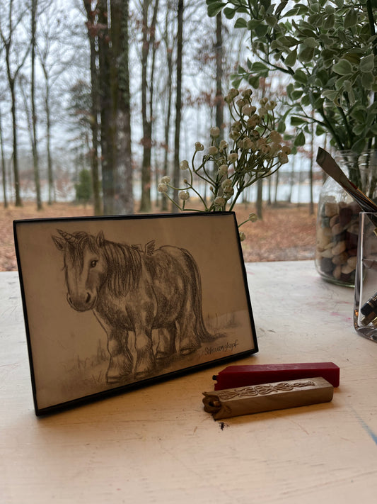 Original Graphite Drawing on Paper, The Little Unicorn, No. 17 of 31 Horse Drawings