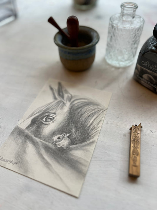 Original Graphite Drawing on Paper, Hitchhiker, No. 30 of 31 Horse Drawings