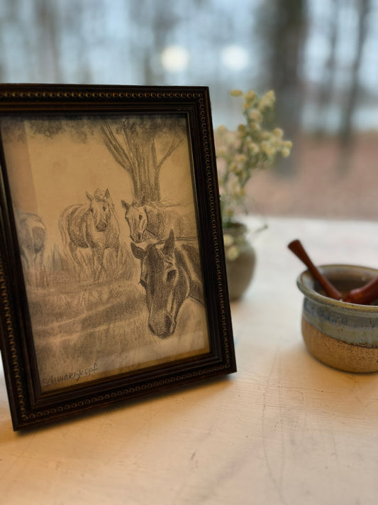 Original Graphite Drawing on Paper, This Herd Right Here?, No. 31 of 31 Horse Drawings