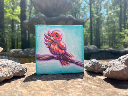 Original Painting on Wood, A Little Birdie Told Me