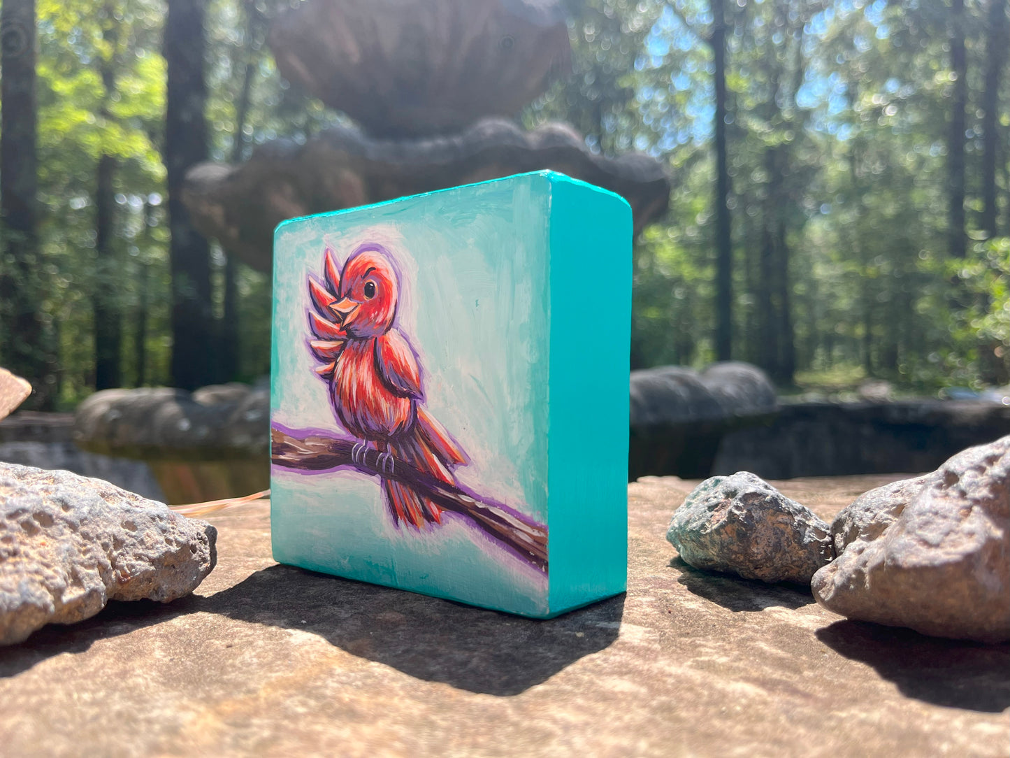 Original Painting on Wood, A Little Birdie Told Me