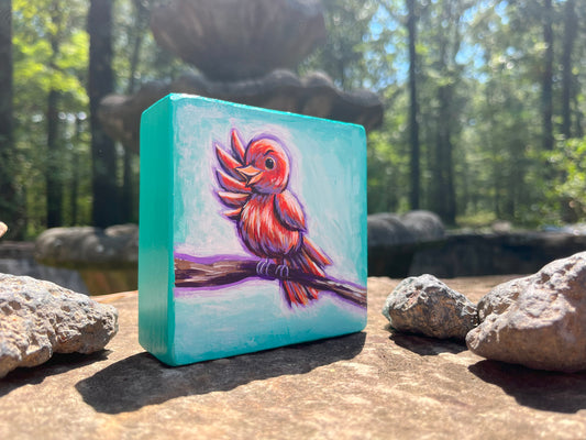 Original Painting on Wood, A Little Birdie Told Me