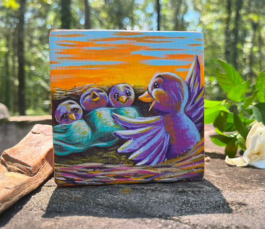 Original Painting on Wood, Early Bird