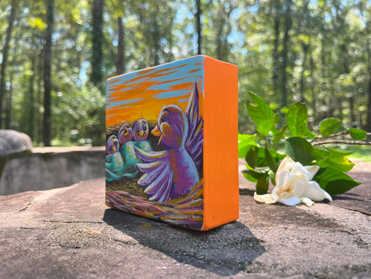 Original Painting on Wood, Early Bird