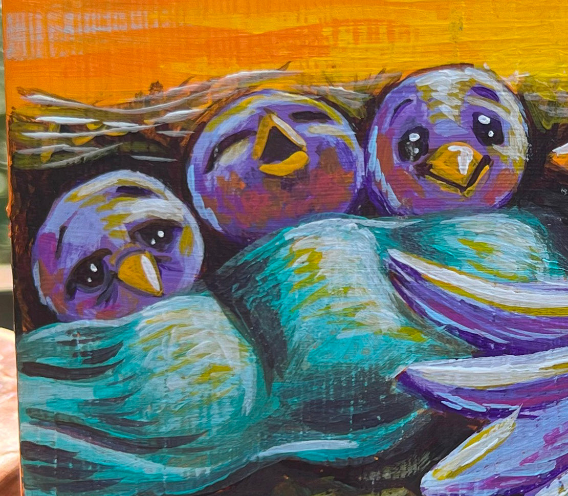 Original Painting on Wood, Early Bird