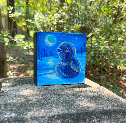 Original Painting on Wood, Little Blackbird