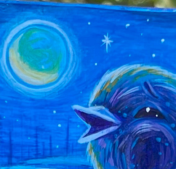 Original Painting on Wood, Little Blackbird