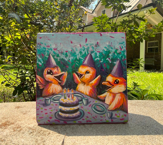 Original Painting on Wood, Party Fowl