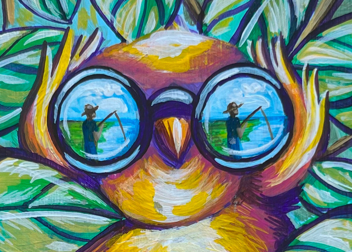 Original Painting on Wood, People Watcher