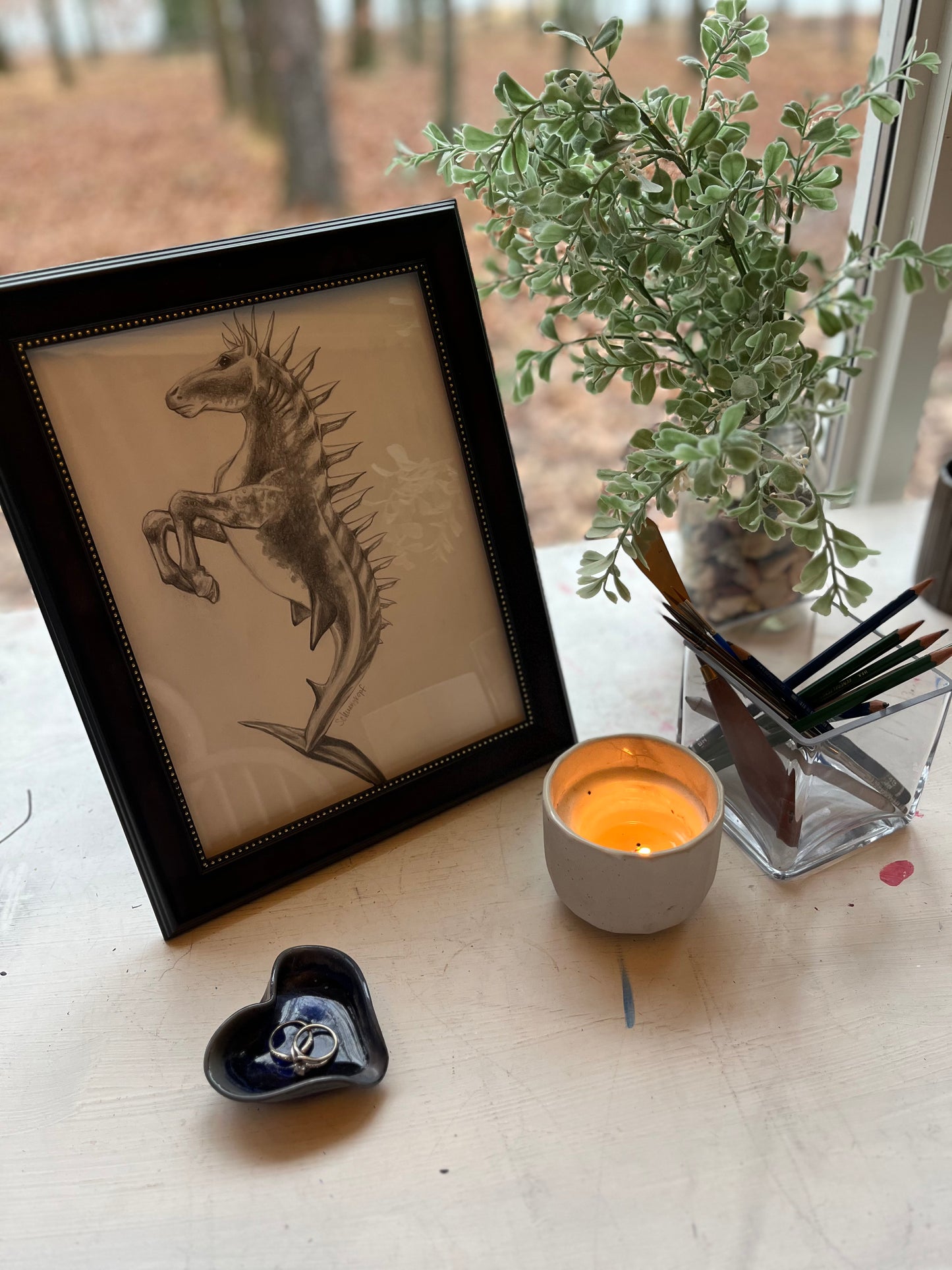 Original Graphite Drawing on Paper, The Water Horse, No. 11 of 31 Horse Drawings