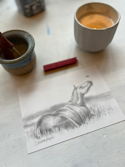 Original Graphite Drawing on Paper, Maternal Metamorphosis, No. 12 of 31 Horse Drawings