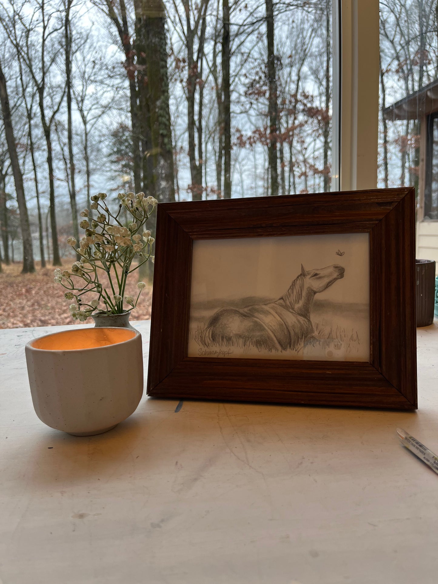 Original Graphite Drawing on Paper, Maternal Metamorphosis, No. 12 of 31 Horse Drawings
