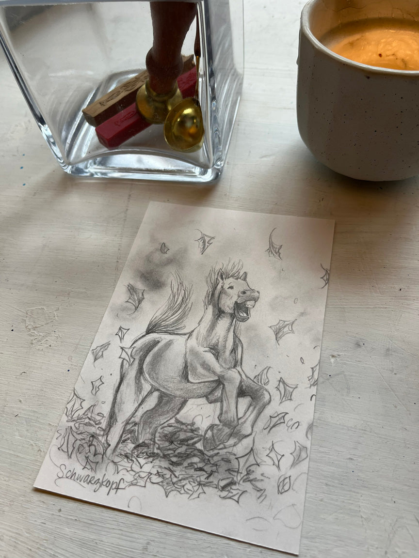 Original Graphite Drawing on Paper, Horseplay, No. 13 of 31 Horse Drawings