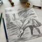 Original Graphite Drawing on Paper, Oasis, No. 14 of 31 Horse Drawings