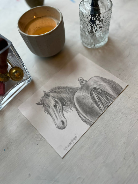 Original Graphite Drawing on Paper, You're Lucky You're Cute, No. 15 of 31 Horse Drawings