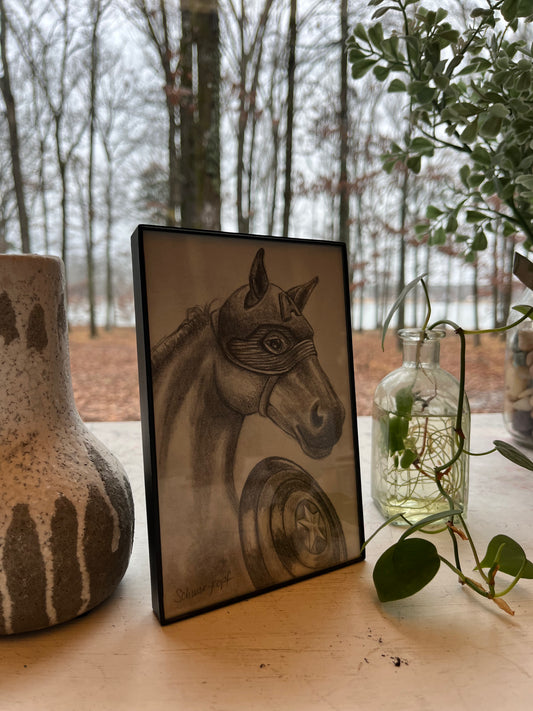 Original Graphite Drawing on Paper, The Captain's Horse, No. 16 of 31 Horse Drawings