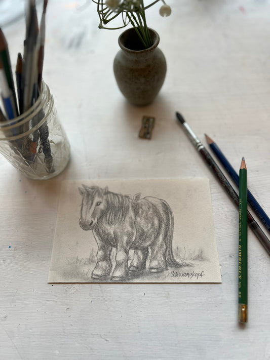Original Graphite Drawing on Paper, The Little Unicorn, No. 17 of 31 Horse Drawings