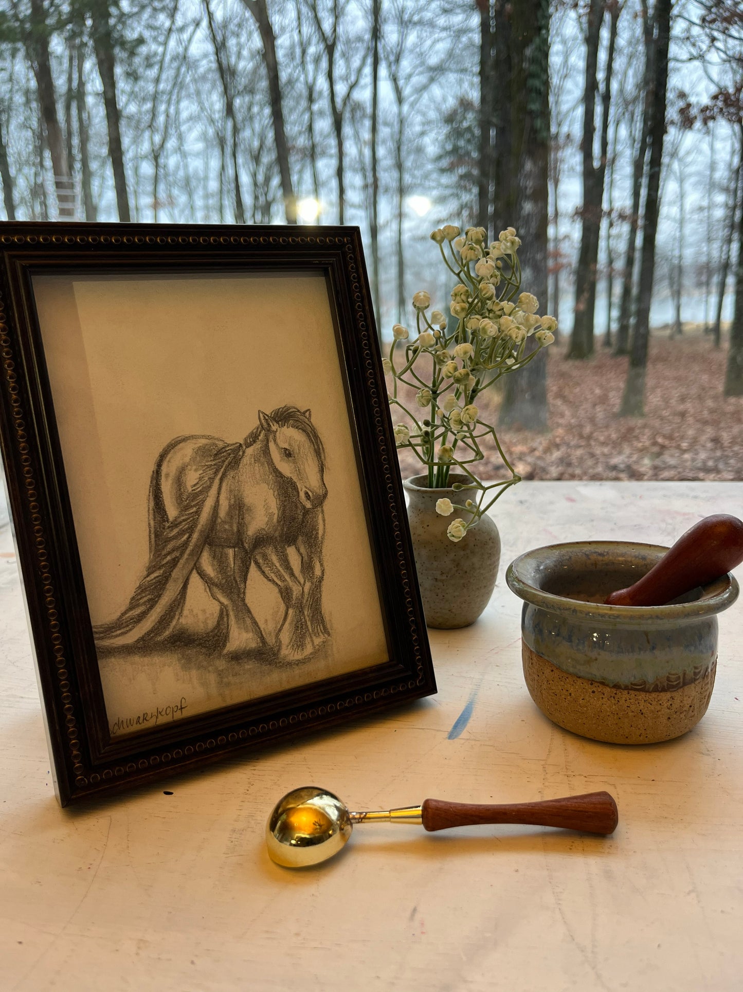 Original Graphite Drawing on Paper, Why, No. 20 of 31 Horse Drawings
