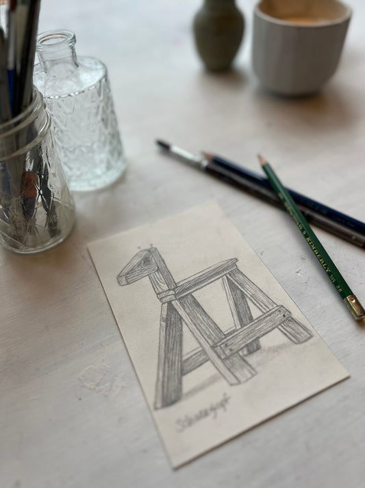 Original Graphite Drawing on Paper, The Saw Horse, No. 21 of 31 Horse Drawings