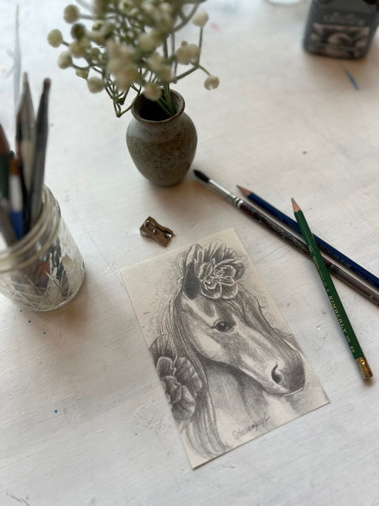Original Graphite Drawing on Paper, The Queen's Horse, No. 22 of 31 Horse Drawings