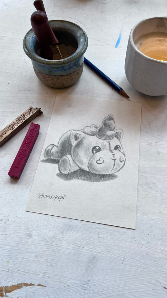 Original Graphite Drawing on Paper, Isla's Unicorn, No. 24 of 31 Horse Drawings