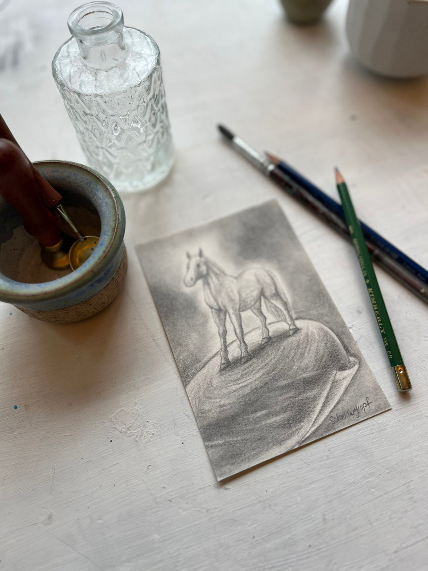Original Graphite Drawing on Paper, Tiny Horse, No. 26 of 31 Horse Drawings