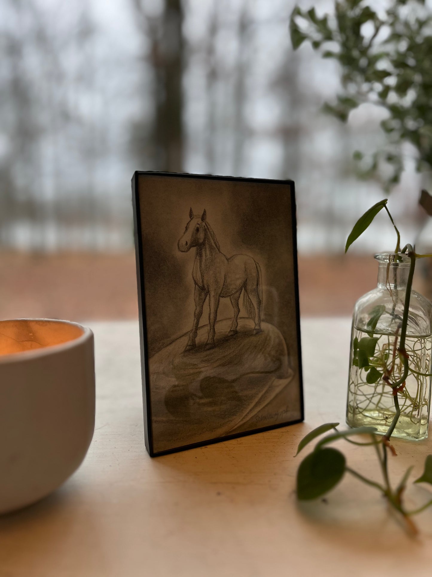 Original Graphite Drawing on Paper, Tiny Horse, No. 26 of 31 Horse Drawings