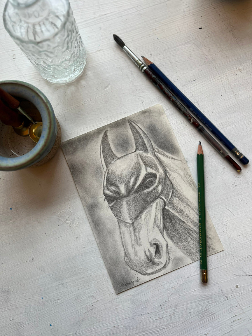 Original Graphite Drawing on Paper, The Dark Knight, No. 27 of 31 Horse Drawings