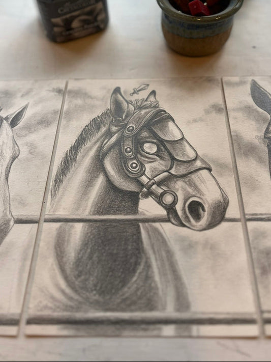Original Graphite Drawing on Paper, The Warrior, No. 3 of 31 Horse Drawings