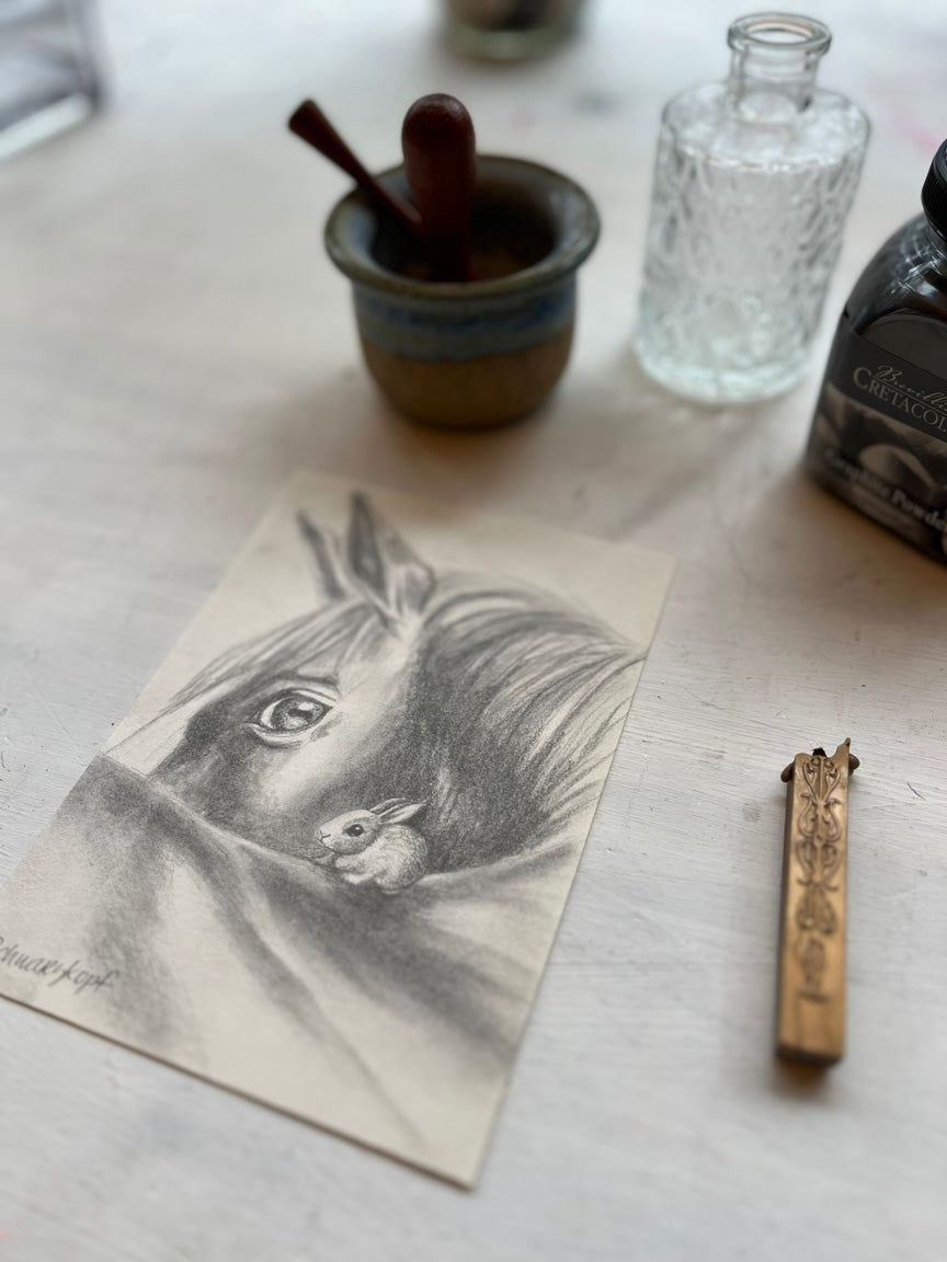 Original Graphite Drawing on Paper, Hitchhiker, No. 30 of 31 Horse Drawings