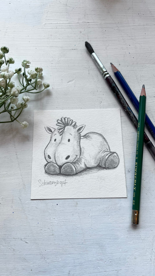 Original Graphite Drawing on Paper, Fluffy Stuffy, No. 4 of 31 Horse Drawings