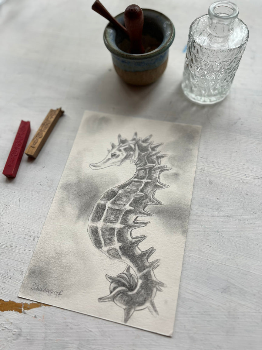 Original Graphite Drawing on Paper, The Seahorse, No. 6 of 31 Horse Drawings