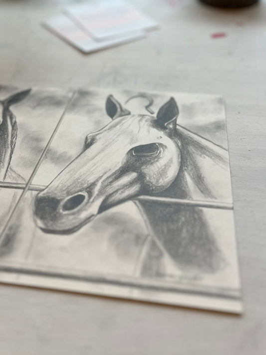 Original Graphite Drawing on Paper, Death, No. 7 of 31 Horse Drawings