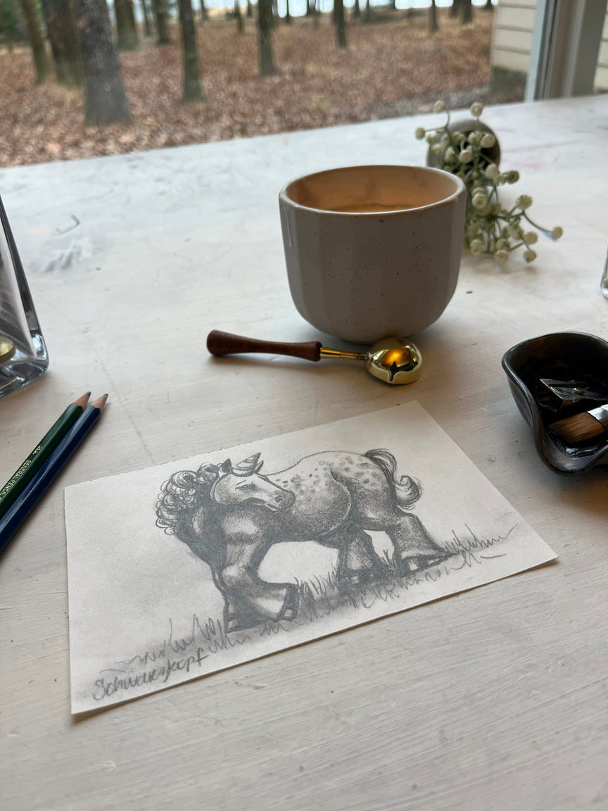 Original Graphite Drawing on Paper, Partycorn, No. 9 of 31 Horse Drawings