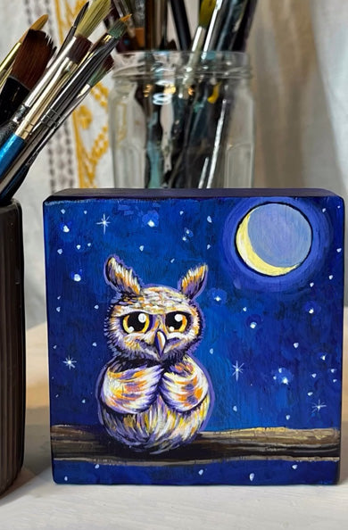 Original Painting on Wood, Owl Love You