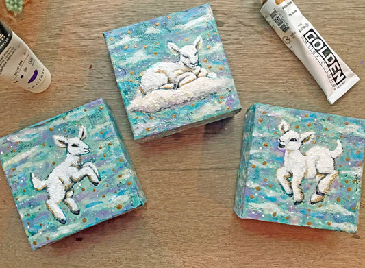 Original Painting on Canvas, Sleeping Lamb