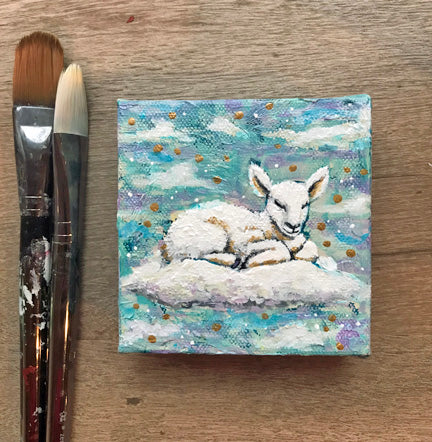 Original Painting on Canvas, Sleeping Lamb